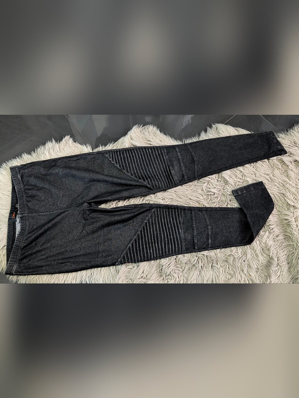 Dex Dark Denim Ribbed Moto Leggings LG